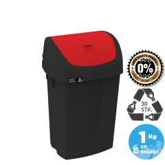 NRW Sort Affaldsspand med vippelåg 25L, Rødt låg