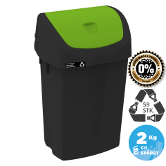 NRW Sort Affaldsspand med vippelåg 50L, Grønt låg