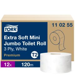 Tork T2 Soft Mini Jumbo Toiletpapir 3-lag Hvid - 12 Rl/krt.