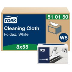 Tork W8 Aftørringsklud Hvid - 55 stk/pk