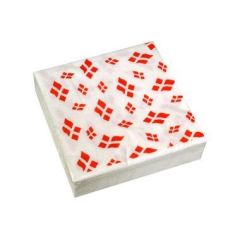Serviet Hvid med flag 33x33 cm 3-lag - 50 stk/pk