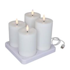 LED Bloklys Ø7.5 x 10/12.5 cm m/ladestation - 4 stk/sæt