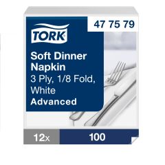 Tork Middagsserviet 39 x 39 cm 3-lag Hvid - 100 stk/pk
