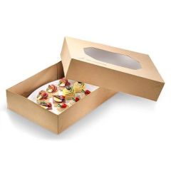 Kageæske m/rude Brun PLA 360x250x80 mm pap - 50 stk/krt