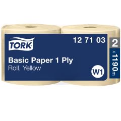 Tork W1 Aftørringsrulle Basic 1 lag, gul - 2 Rl/krt