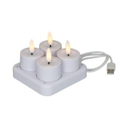 LED Fyrfadslys Ø4.1 x 5.1 cm m/ladestation - 4 stk/sæt