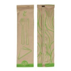 Træ Bestikpose Verive L205 x B60 mm Voksbehandlet m/kniv/Gaffel/Serviet - 5 pk x 100 stk/krt