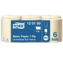 Tork M2 Aftørringspapir Basic 1 lag, Gul - 6 Rl/krt.