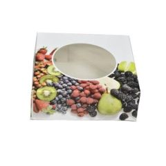 Kageæske med Rude og Frugt-design 200 x 200 x 70 mm - 100 stk/krt