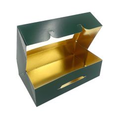 Kageæske med vindue 180 x 110 x 50 mm Grøn/Guld - 150 stk/krt
