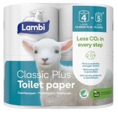 Toiletpapir Lambi Classic Plus 3-lag Hvid 100% Nyfiber - 7 pk x 4 rl/krt