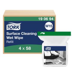Tork Aftørringsklud Wet Wipes refill i pose - 58 ark/spd