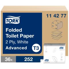 Tork T3 Toiletpapir Foldet 2-lag Hvid - 36 pk x 252 ark/krt