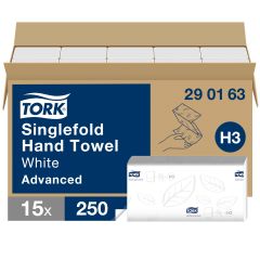 Tork H3 Singlefold Håndark Hvid - 15 pk x 250 Stk/krt.