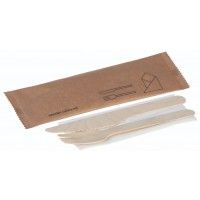 Træ Bestiksæt m. kniv/gaffel/serviet - 250 sæt/krt