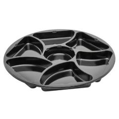 Plastbakke Ø320x25 mm 7-rum CPET rund sort - 150 stk