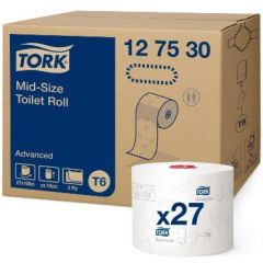 Tork Advanced T6 Mid-Size Toiletpapir 2-lags Hvid - 27 rl/krt