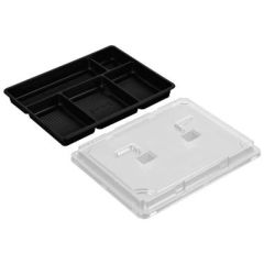 Sushibakke 5-rum 287 x 222 x 40 mm PS Sort/Klar - 2 ps x 100 stk/krt