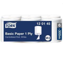 Tork M2 Aftørringspapir Basic 1-lag - Hvid 6 Rl/krt.