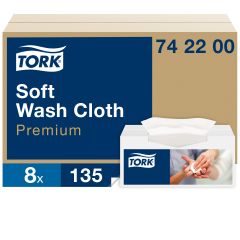 Tork Vaskeklud Premium Soft 1-lag Hvid - 8 pk x 135 stk/krt