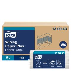 Tork W4 Aftørringsklud Plus 2-lag Toppak Hvid - 200 stk/pk