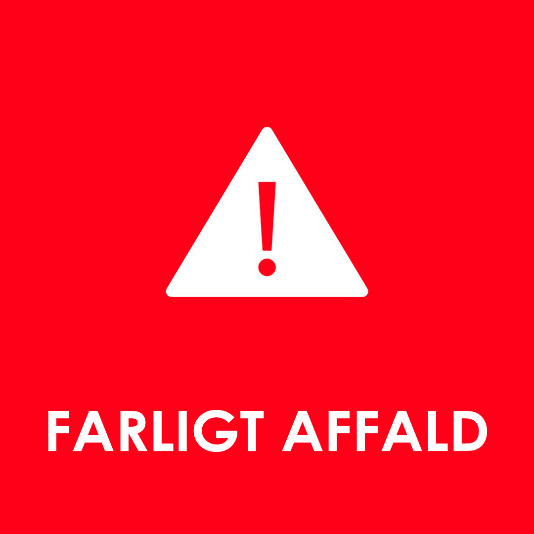 Advarselstrekant på rød baggrund som symboliserer farligt affald Piktogram af farligt affald