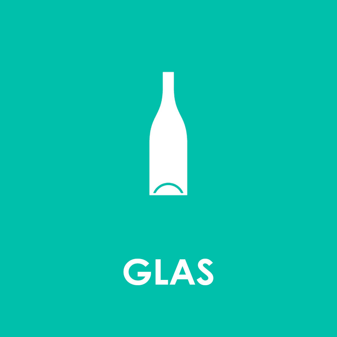 Glasflaske på mintgrøn baggrund som symboliserer glasaffald Piktogram af glasaffald