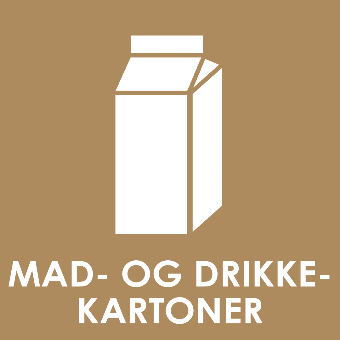 Mad- og drikkekarton på brun baggrund som symboliser mad- og drikkekartonaffald Piktogram af mad- og drikkekartoneaffald