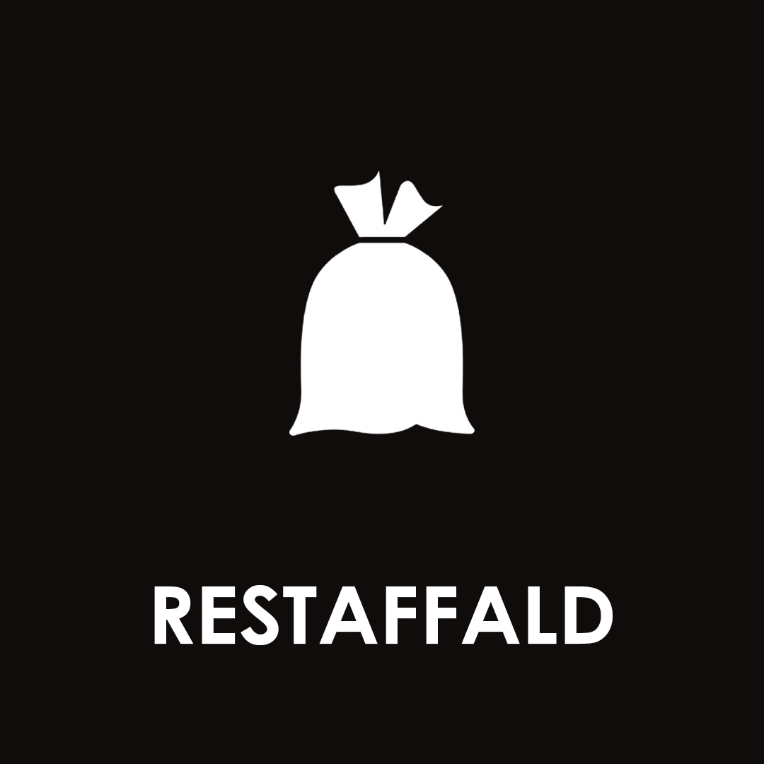 Skraldepose på sort baggrund som symboliserer restfald Piktogram af restaffald