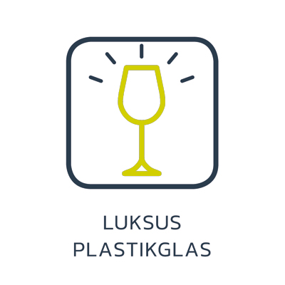Glas i luksuskvalitet Ikon som symboliserer et vinglas med teksten "Luksus plastikglas"